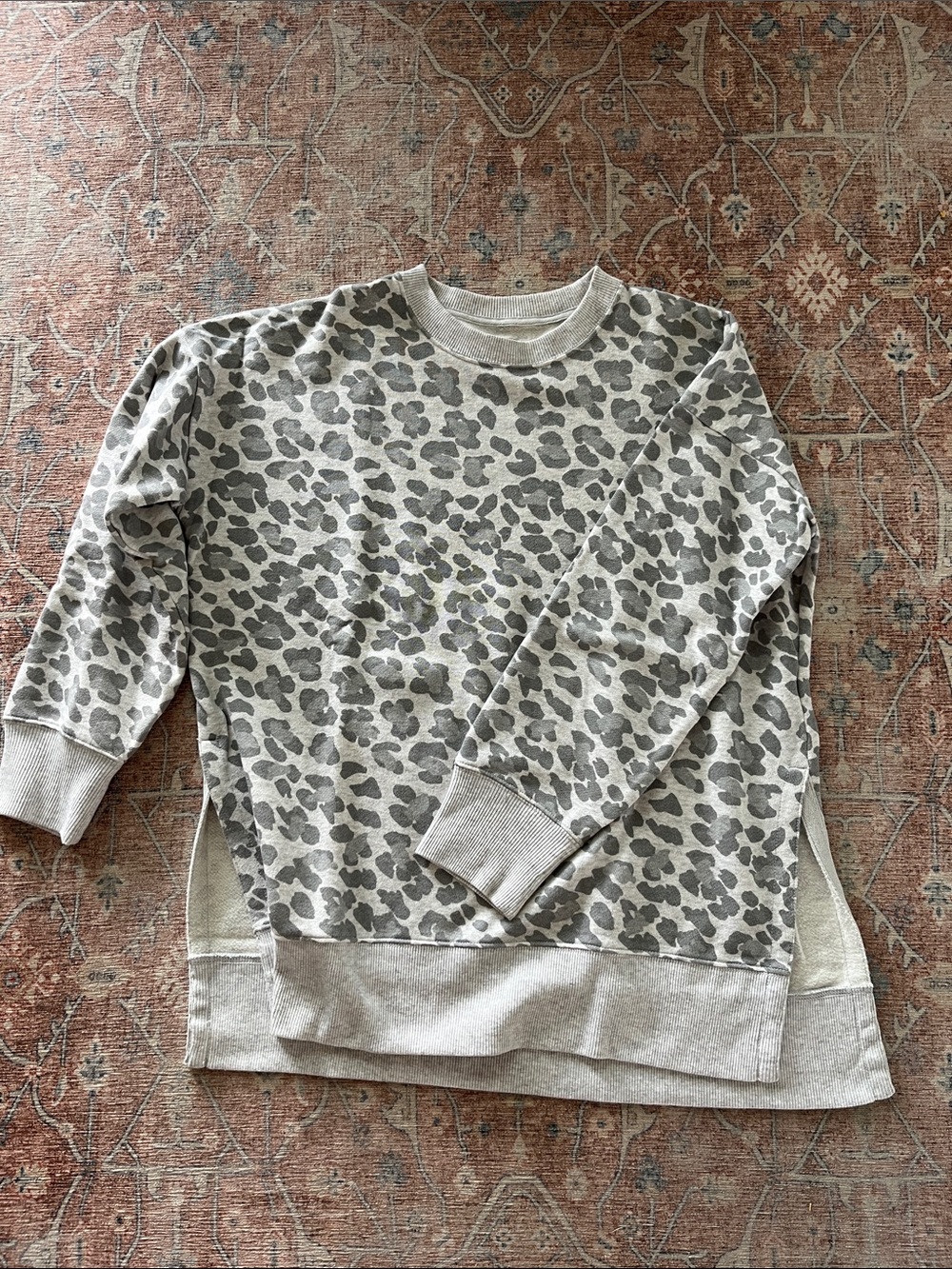 aerie Gray Leopard-Print Crewneck Sweatshirt